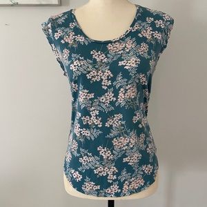 LOFT Floral Print Teal and Pink Tee